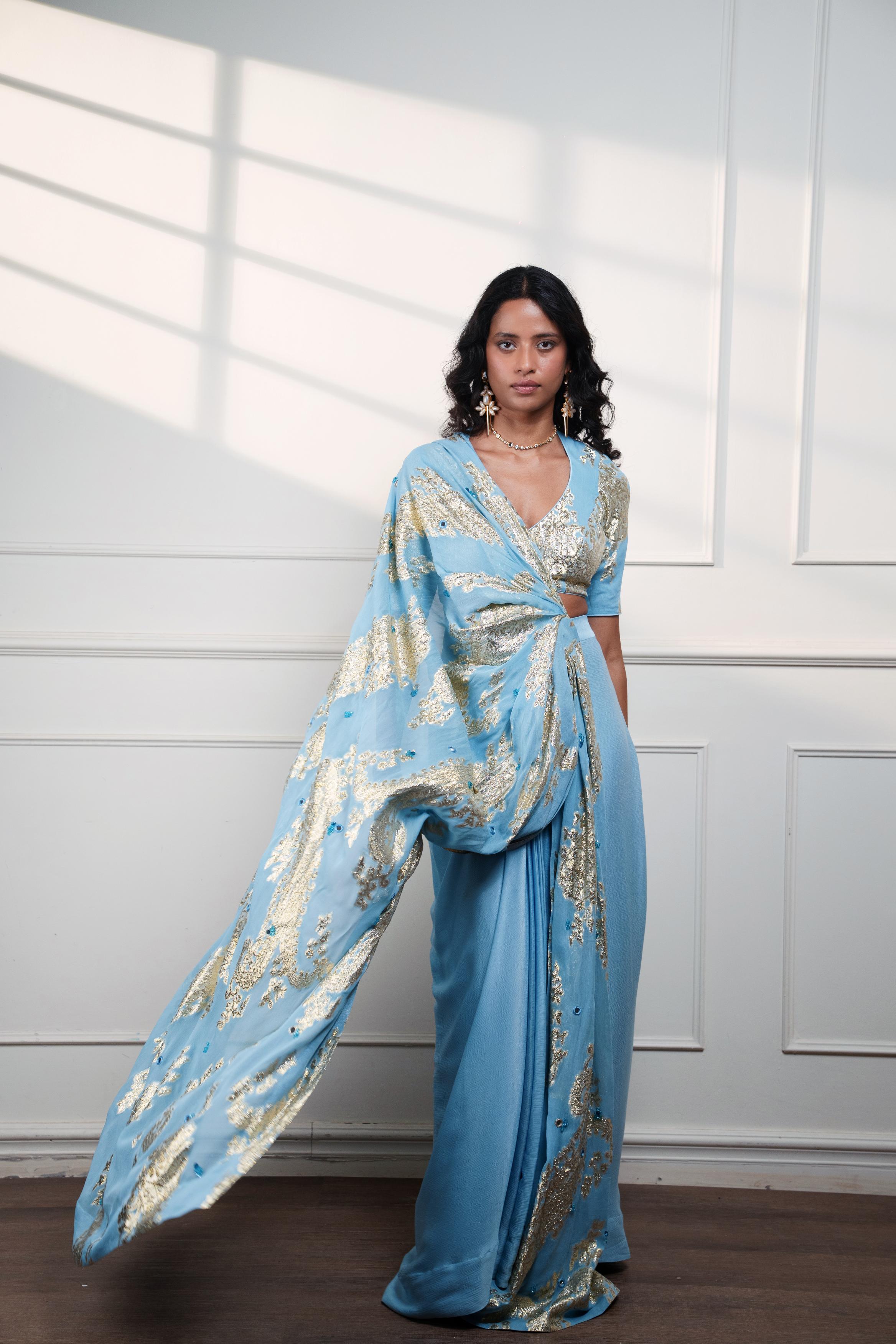 Icy Paisley Draped Saree at Style Junkiie