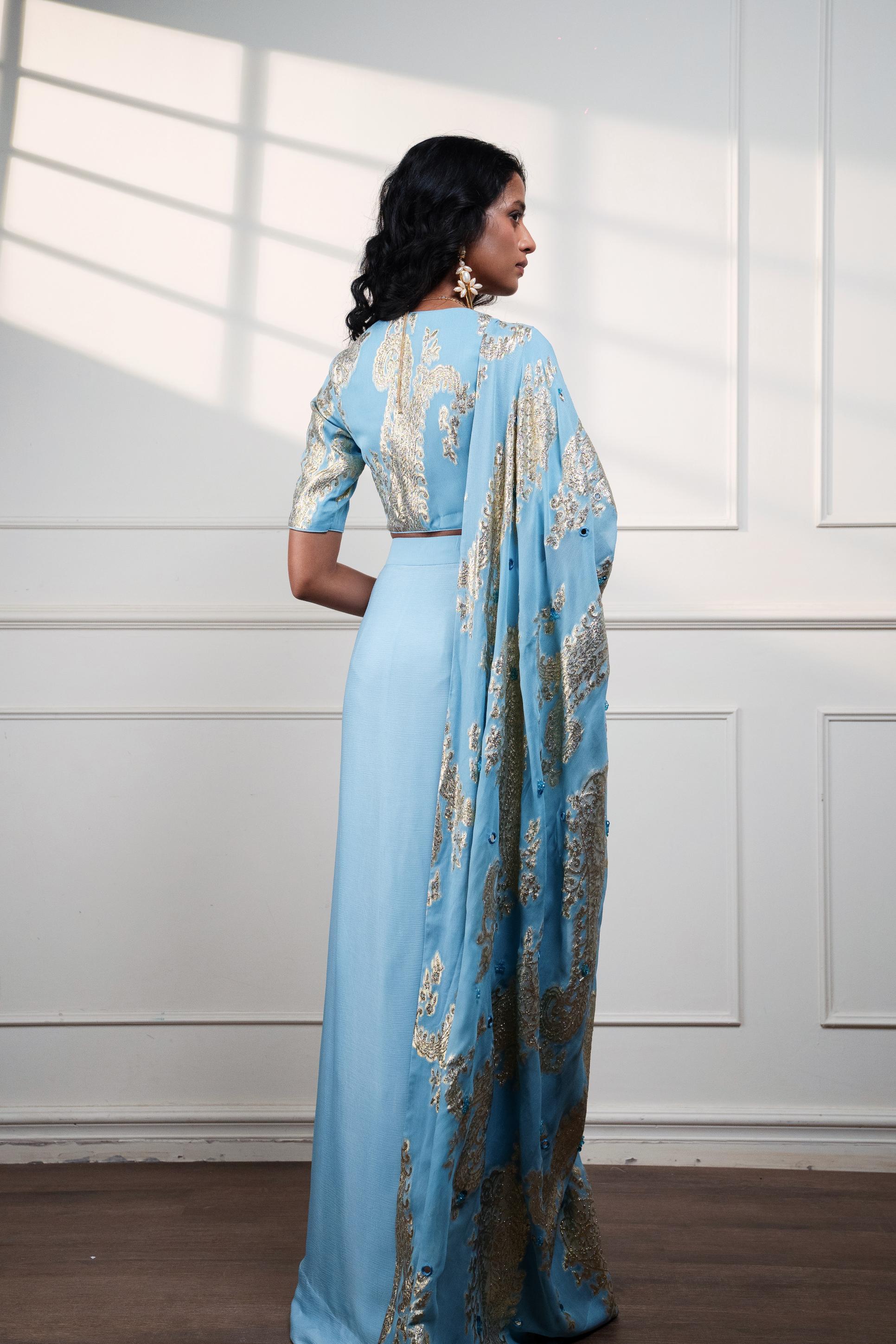 Icy Paisley Draped Saree at Style Junkiie