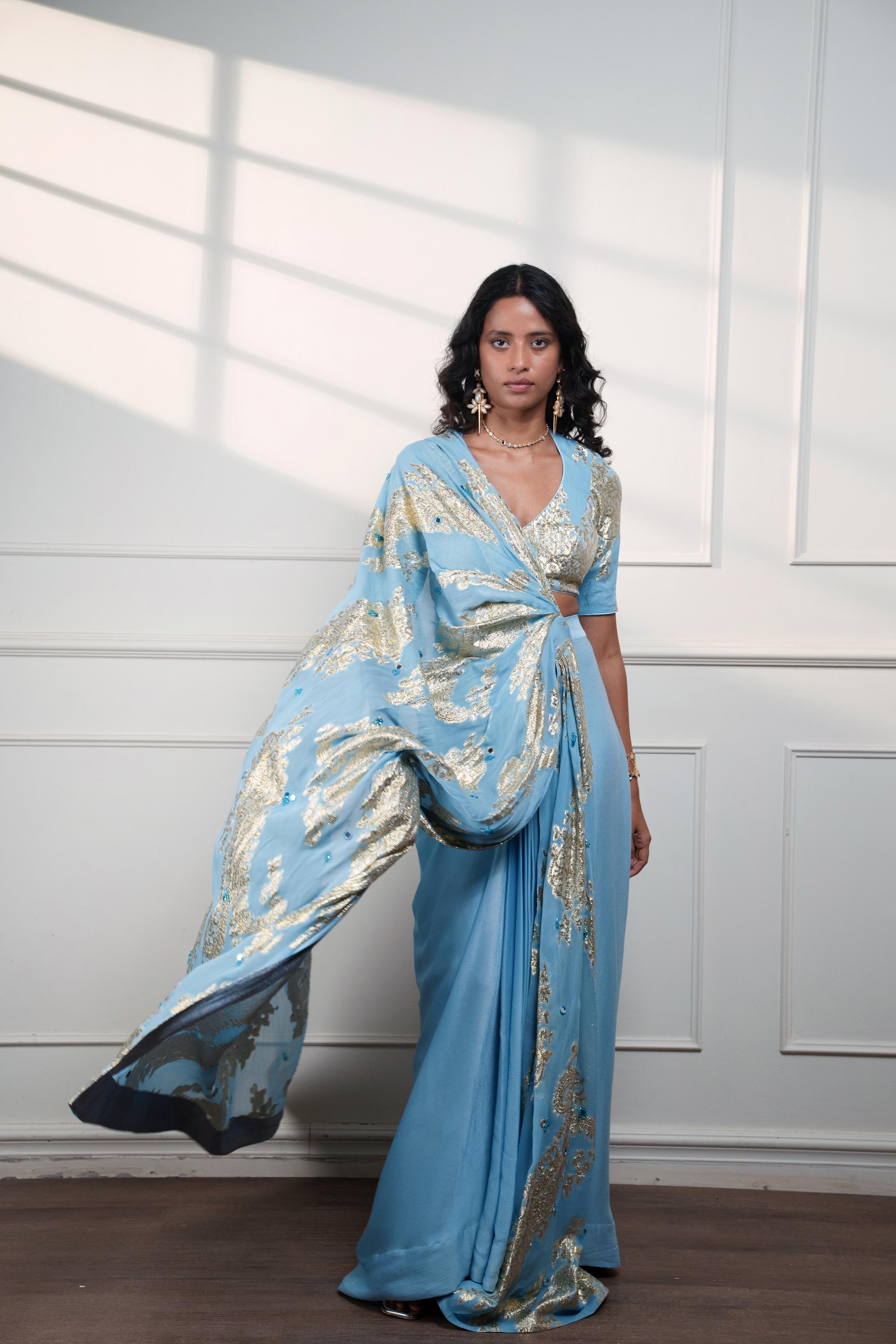 Icy Paisley Draped Saree at Style Junkiie