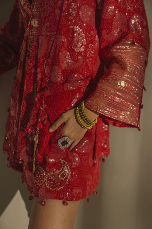 RUBY RED CHICKANKARI SHORTS