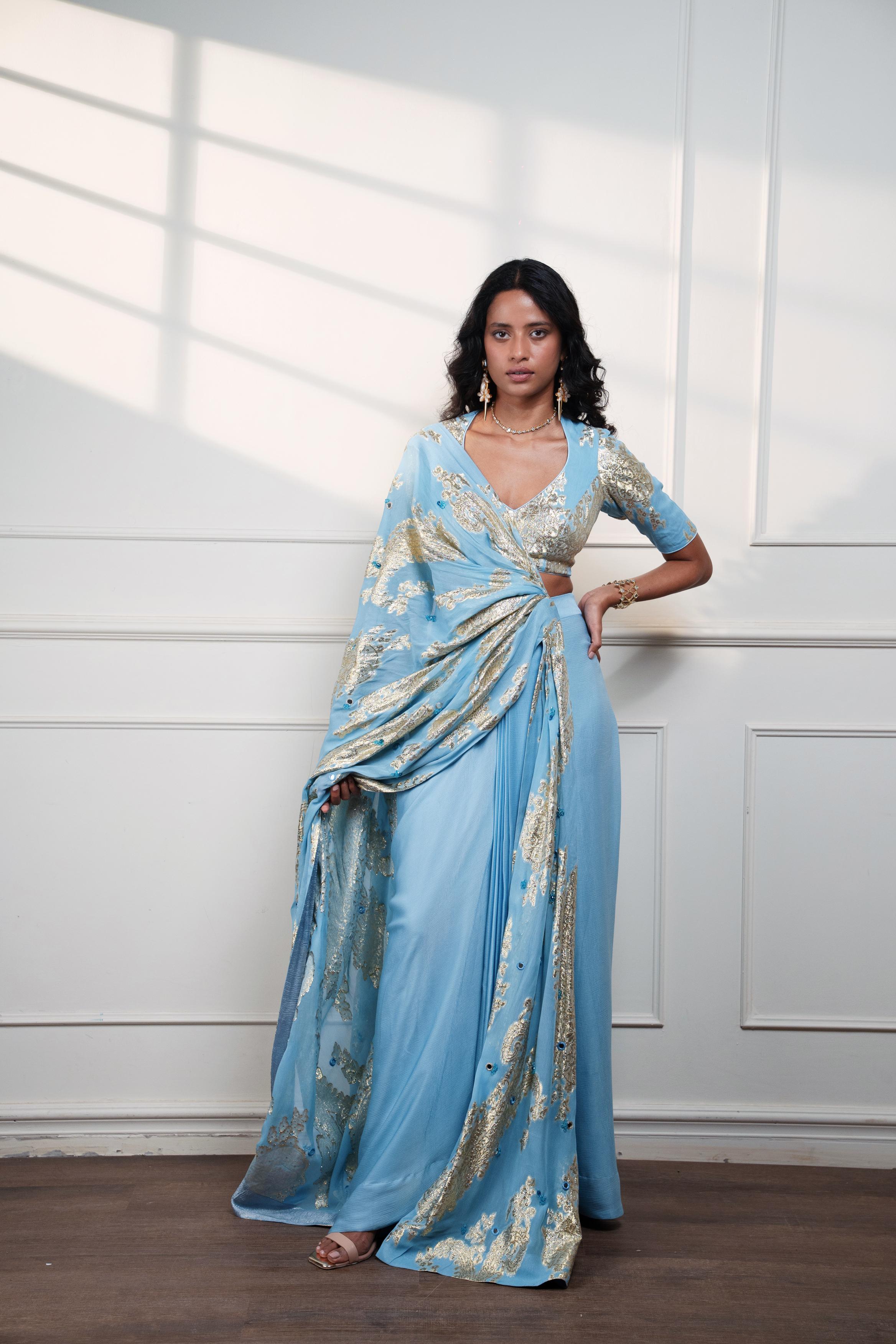 Icy Paisley Draped Saree at Style Junkiie