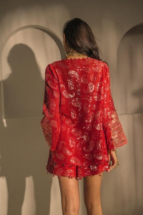 RUBY RED CHICKANKARI SHORTS