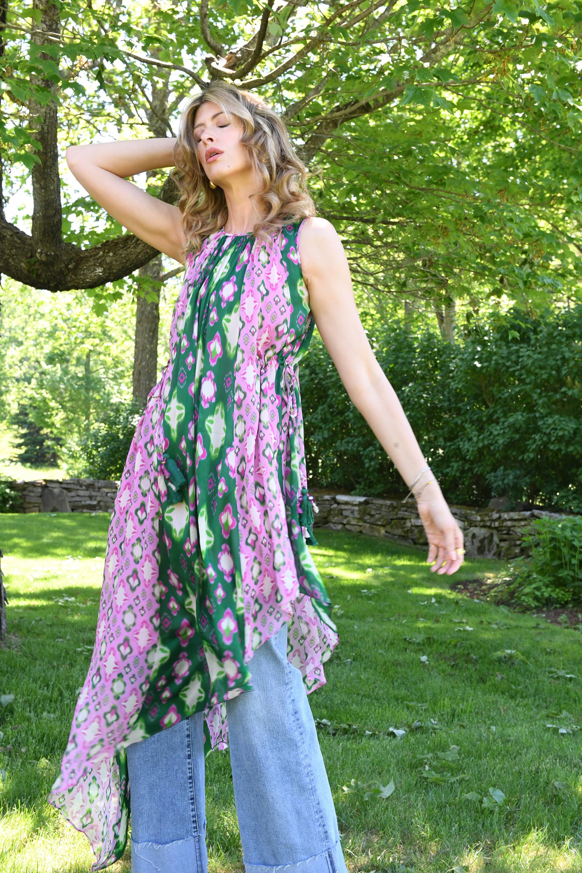 IKAT PRINT MIX CASCADE HIGH LOW TOP