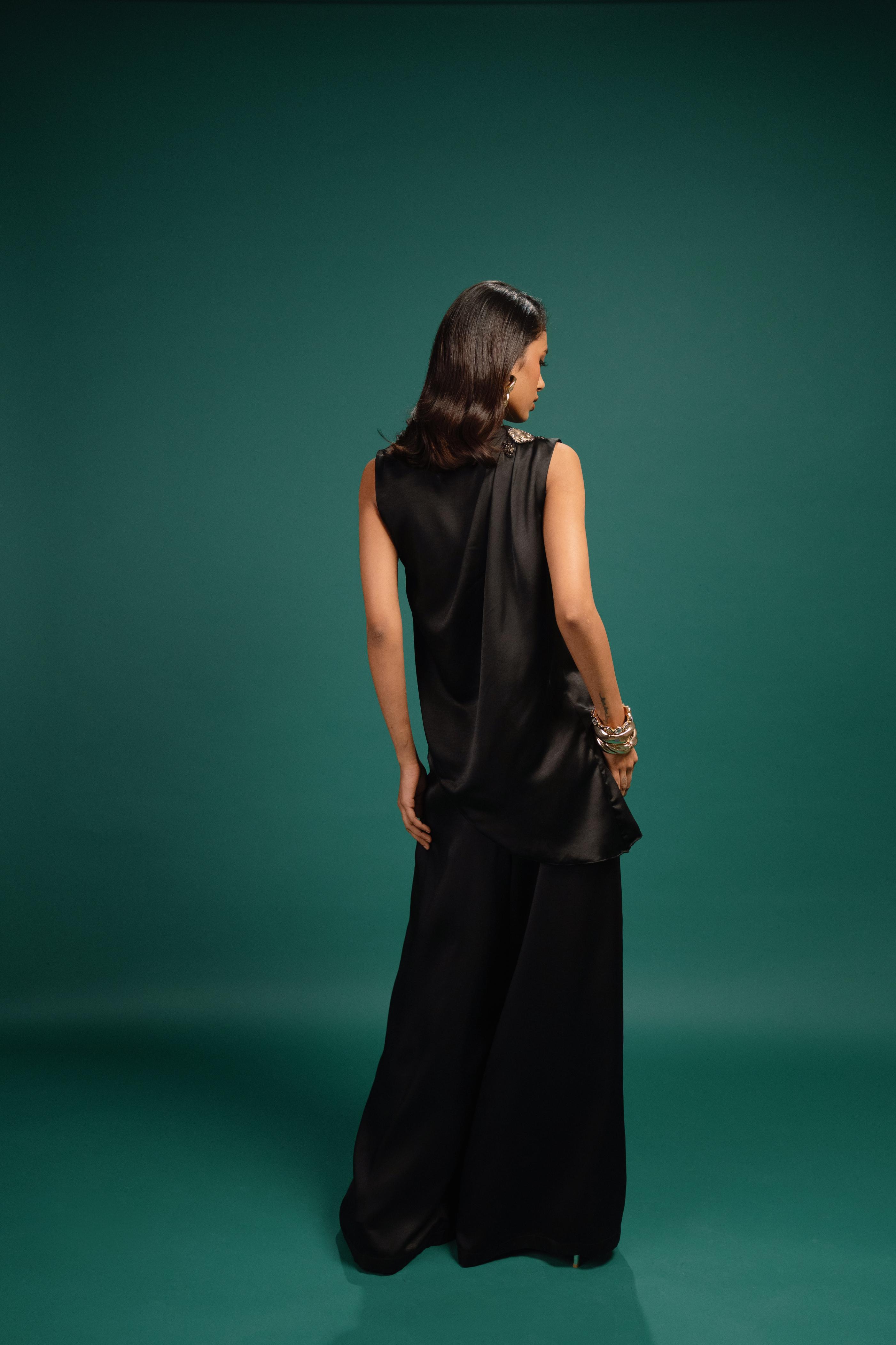 Ebony Spotted Draped Satin Top