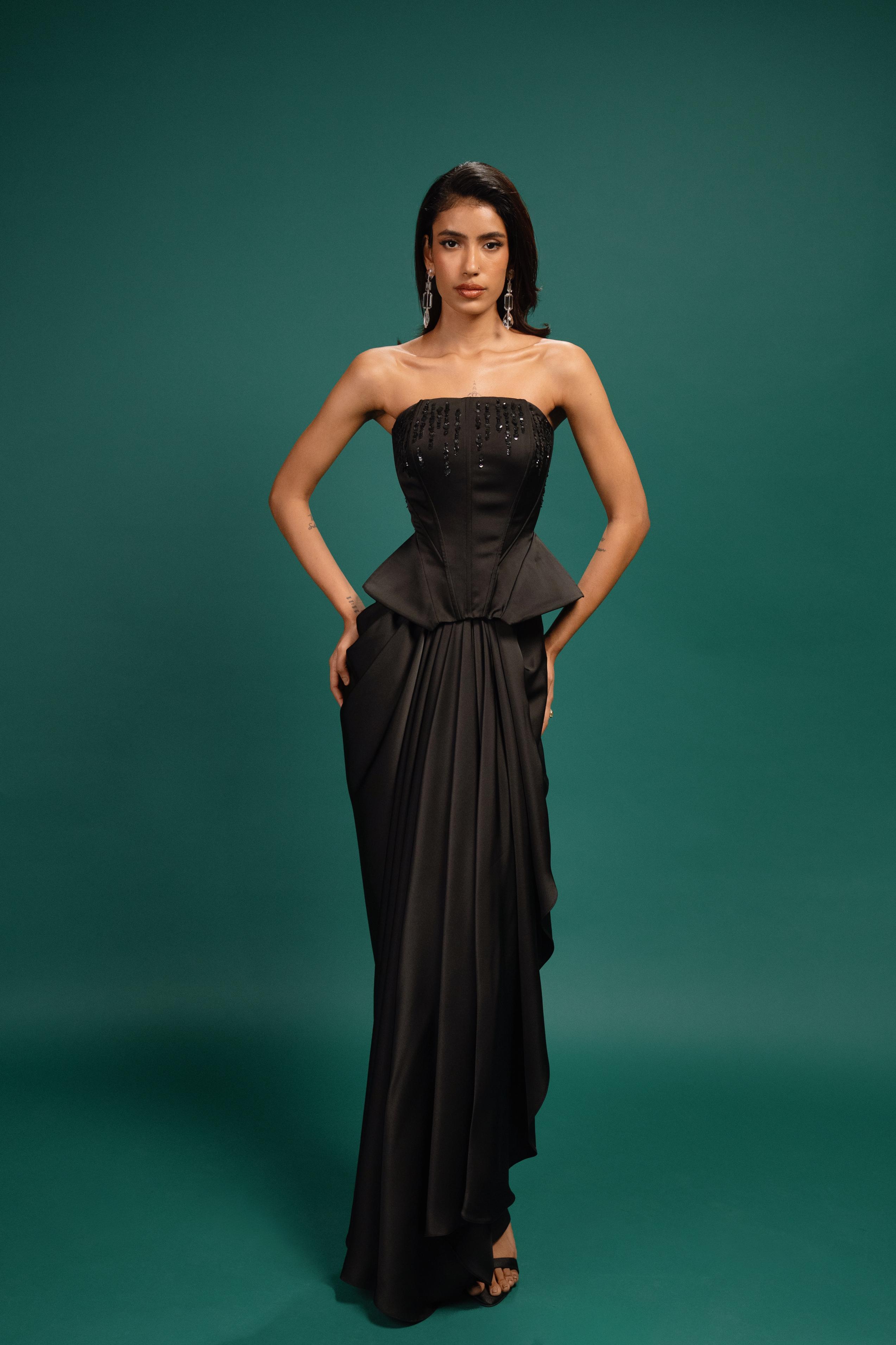 Ebony Draped Satin Skirt