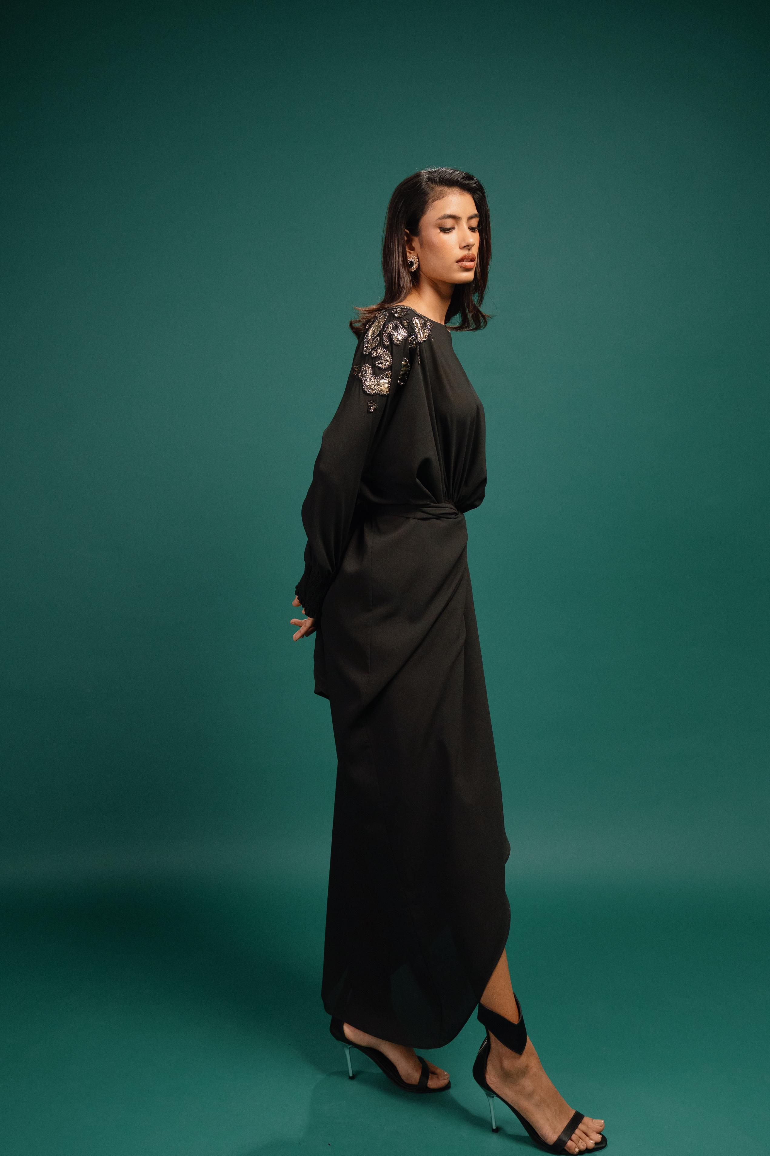 Ebony Spotted Wrap Georgette Dress