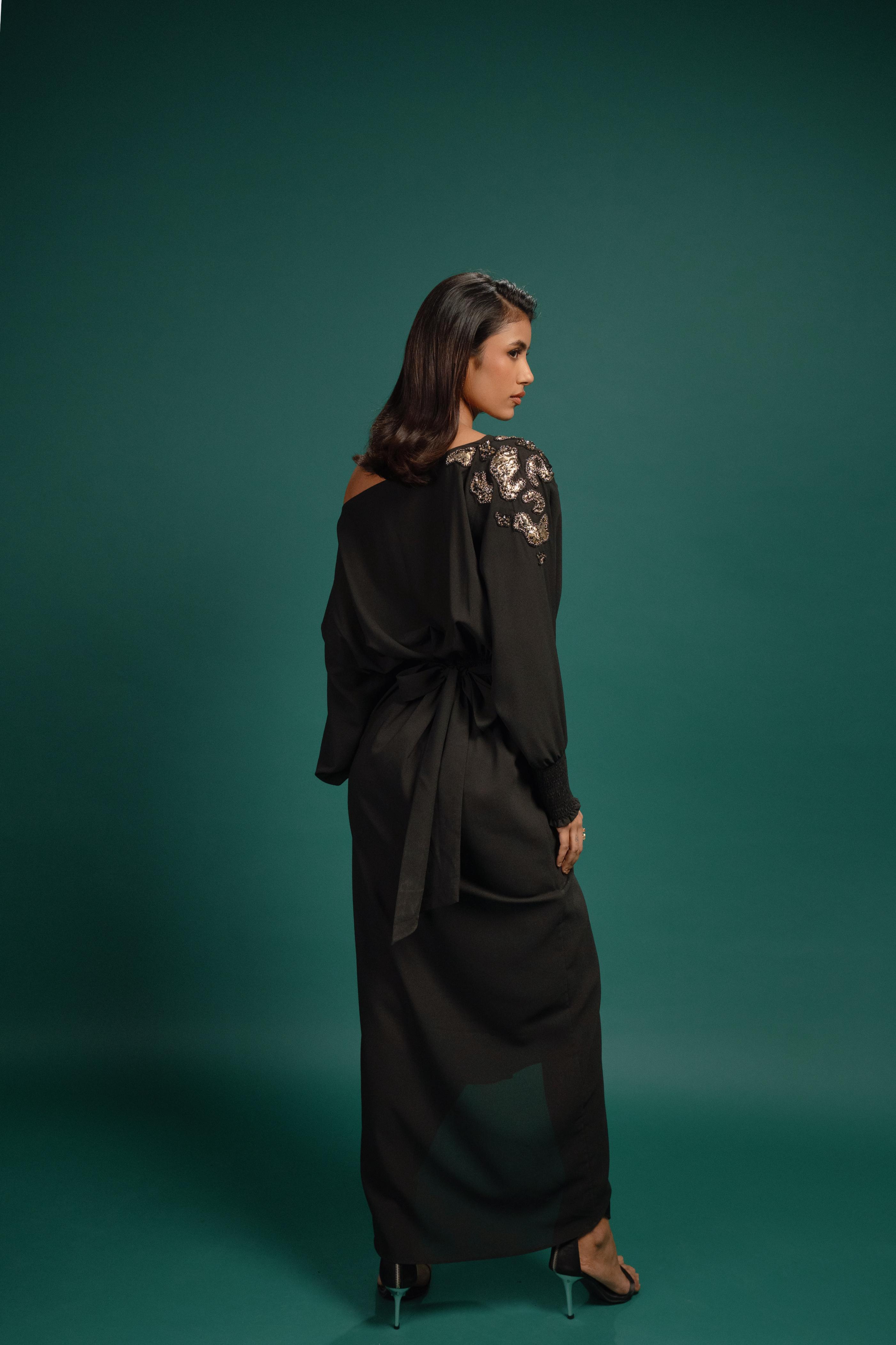 Ebony Spotted Wrap Georgette Dress