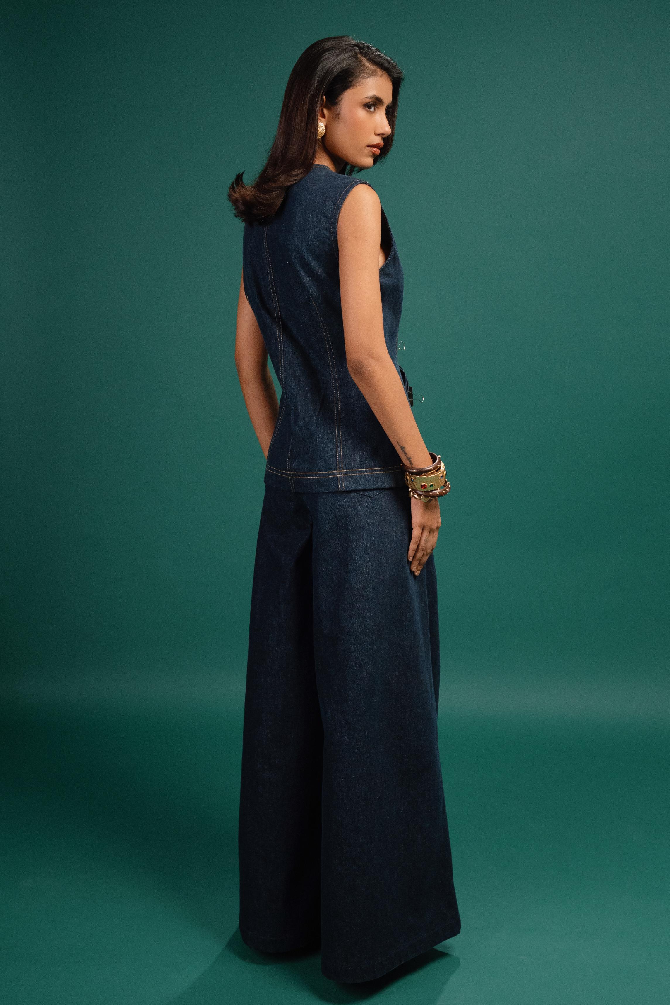 Midnight Petal Denim Waistcoat