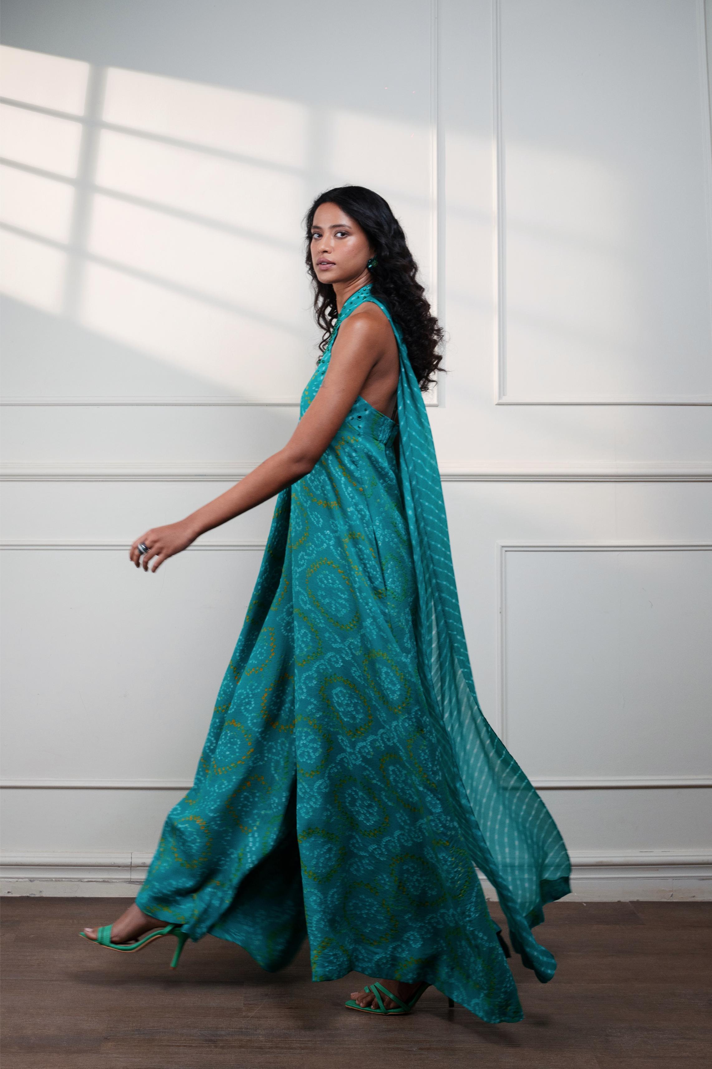 THE KNOT SEAFOAM HALTER CASCADE JUMPSUIT