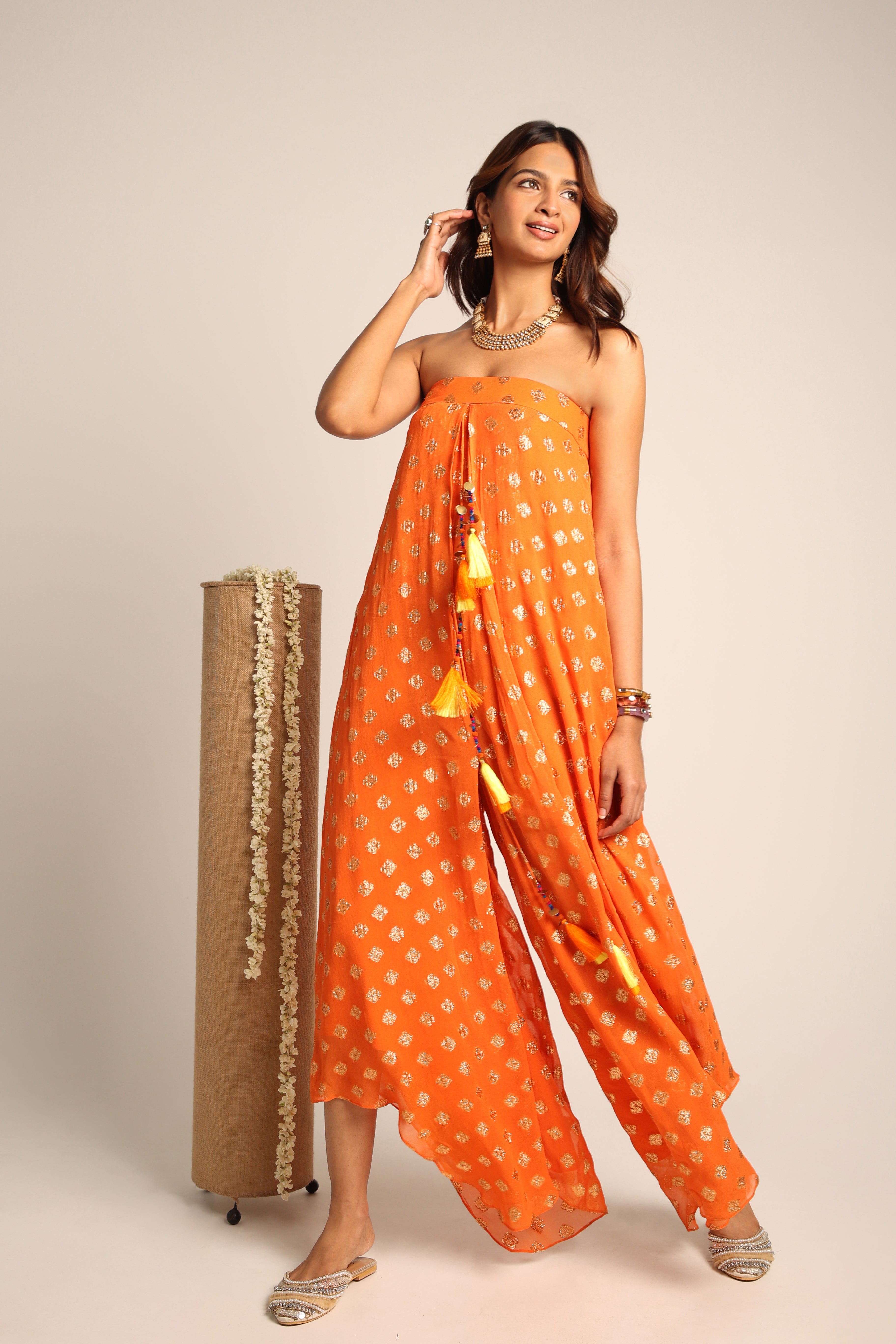 Orange Embroidered Jumpsuit