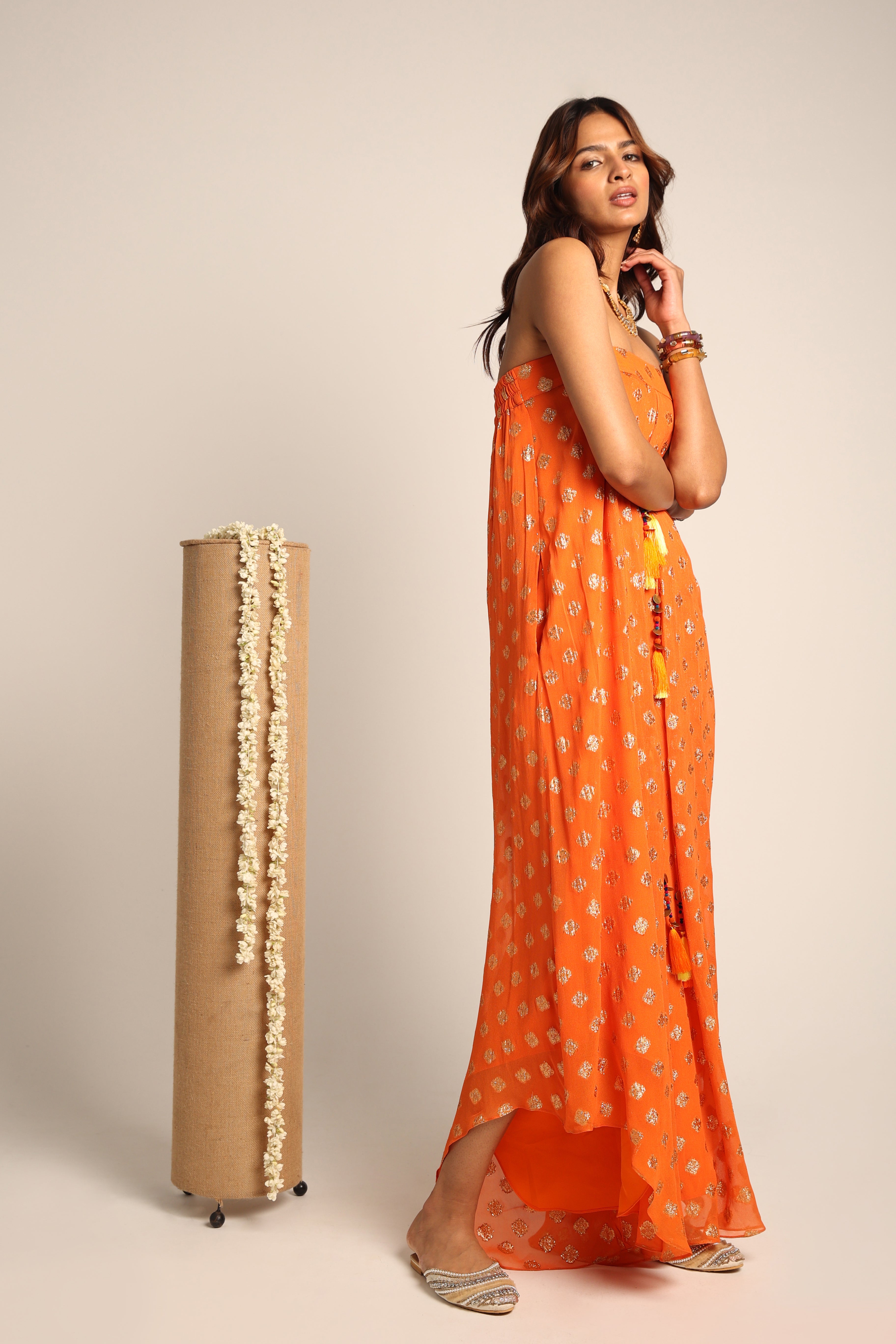 Orange Embroidered Jumpsuit