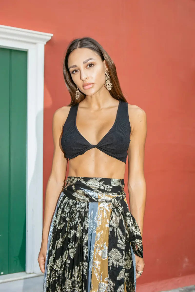 Patchwork Embroidered Wrap Skirt