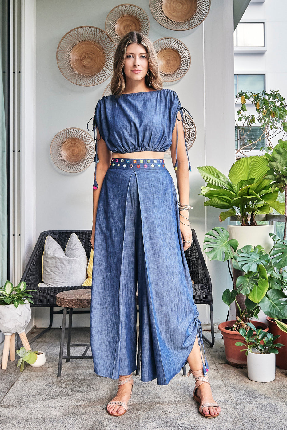 Blue Denim Mirror Embroidered Pants Media