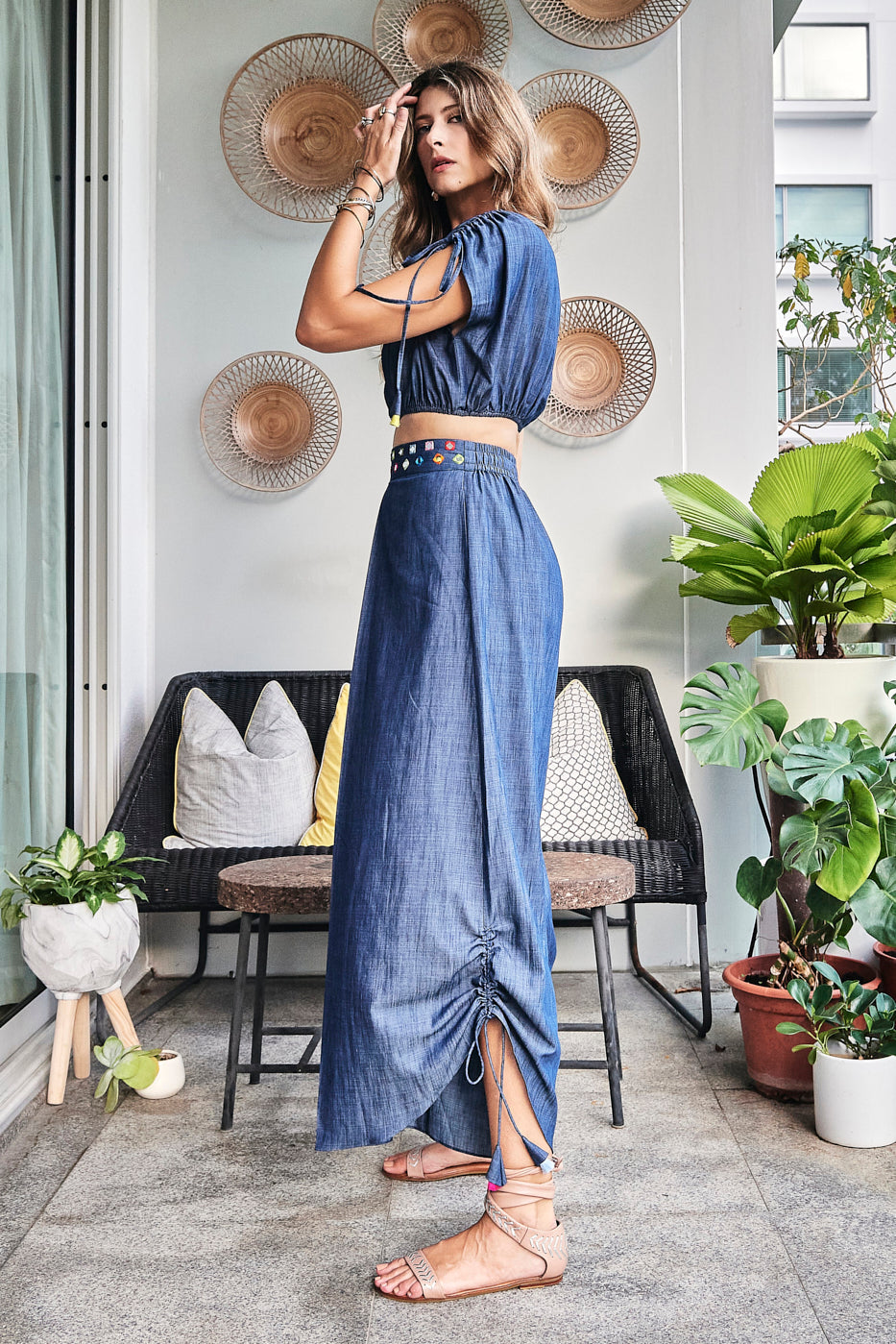 Blue Denim Mirror Embroidered Pants Media