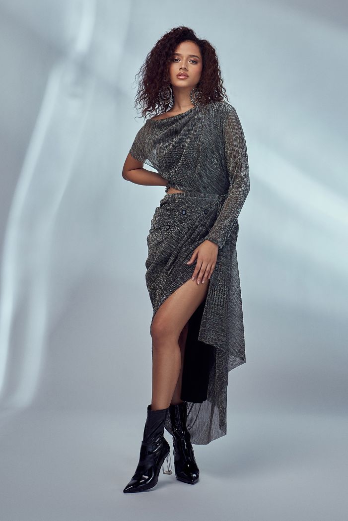 GUNMETAL DRAPE DRESS