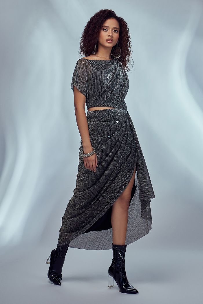 GUNMETAL DRAPE DRESS