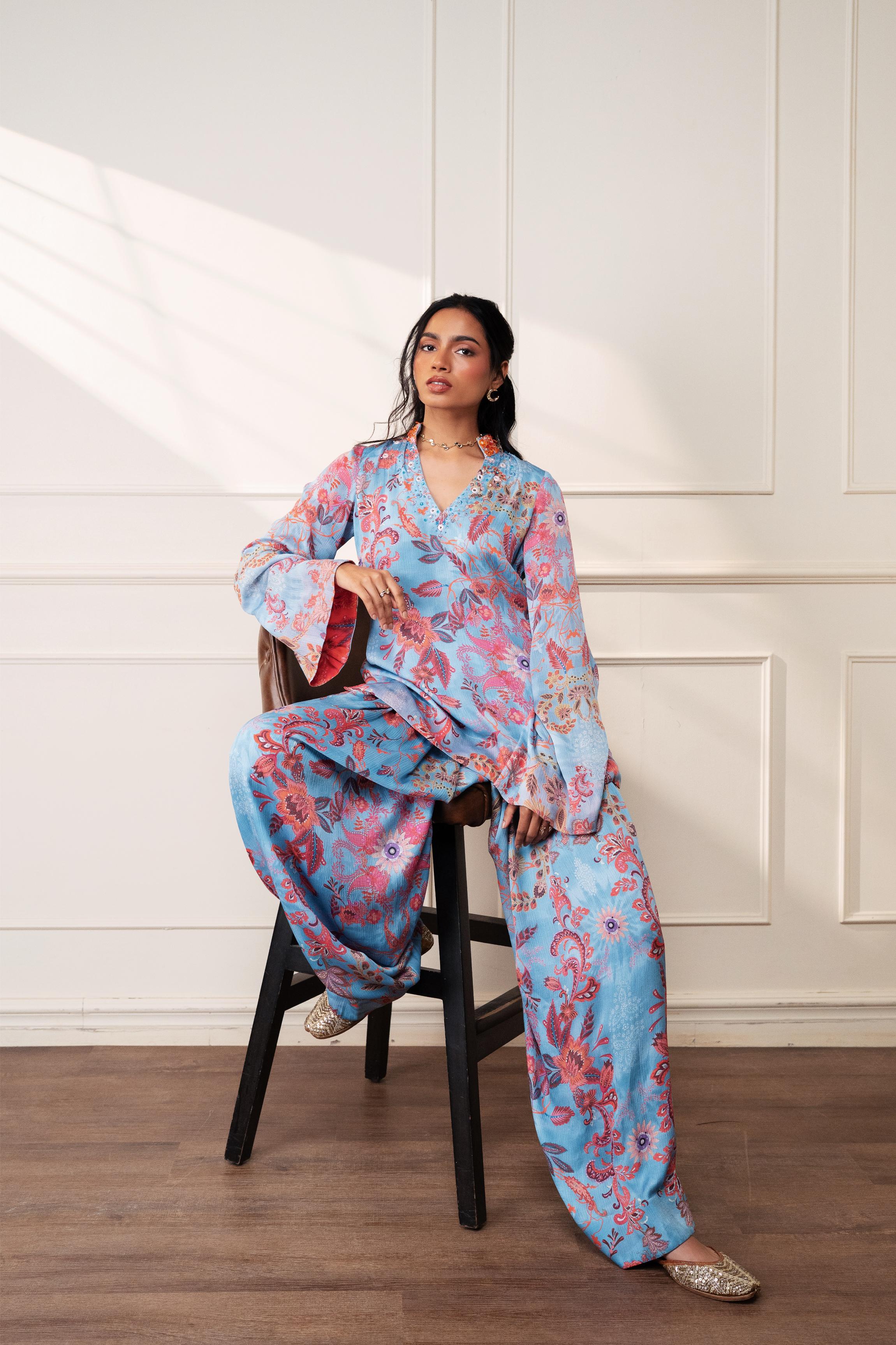 ICY BLOOM FARSI KURTI WITH SALWAR