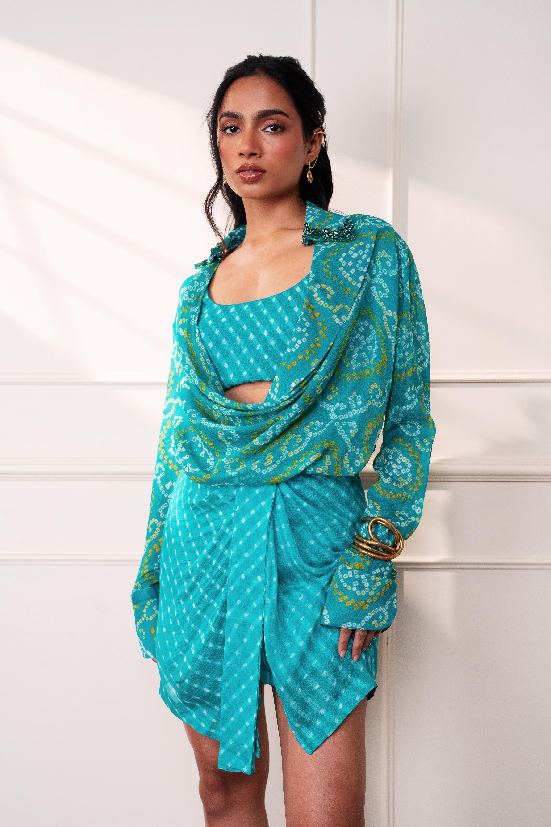 THE KNOT SEAFOAM EMBROIDERED BUSTIER