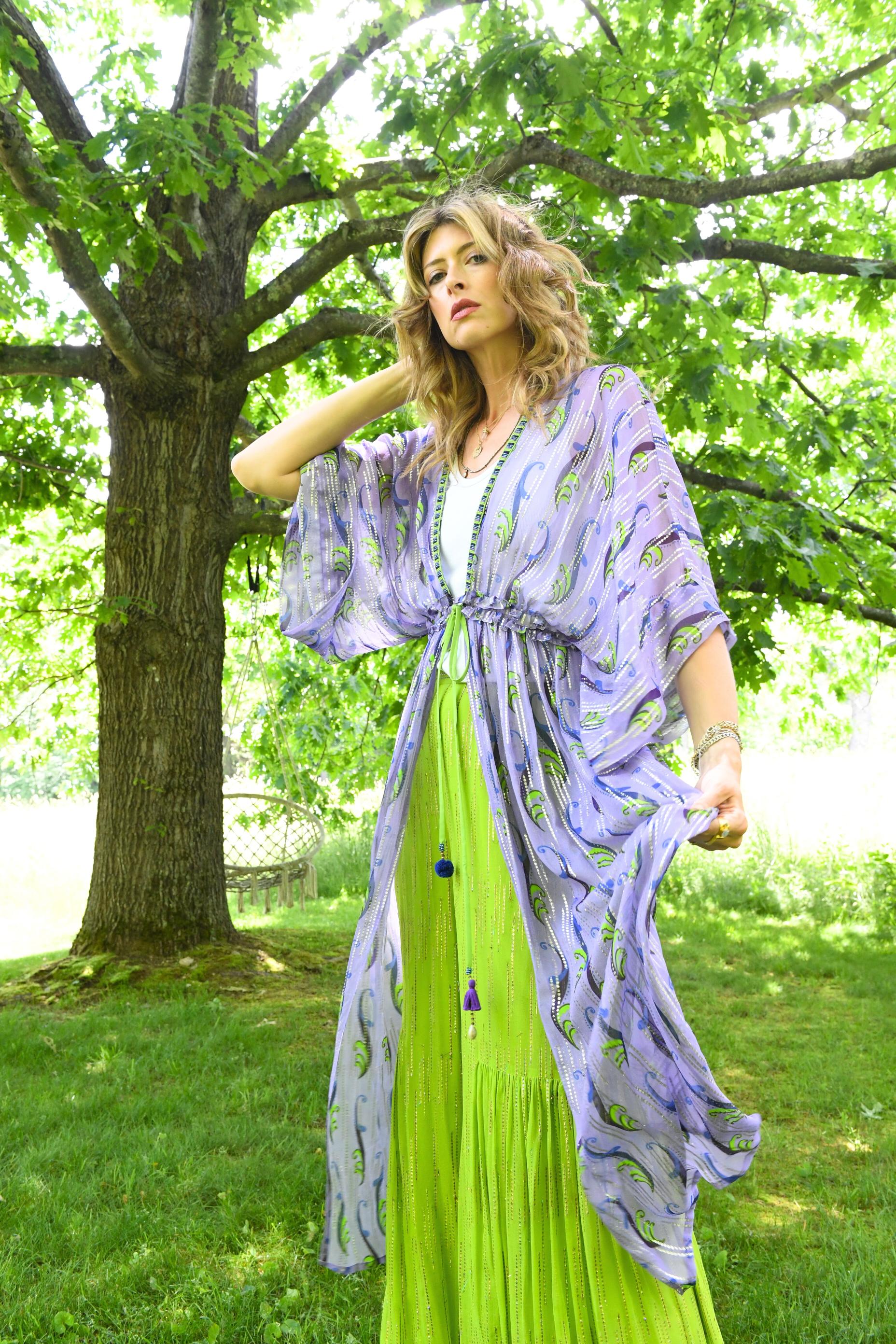 Purple Ruffled Lurex Duster