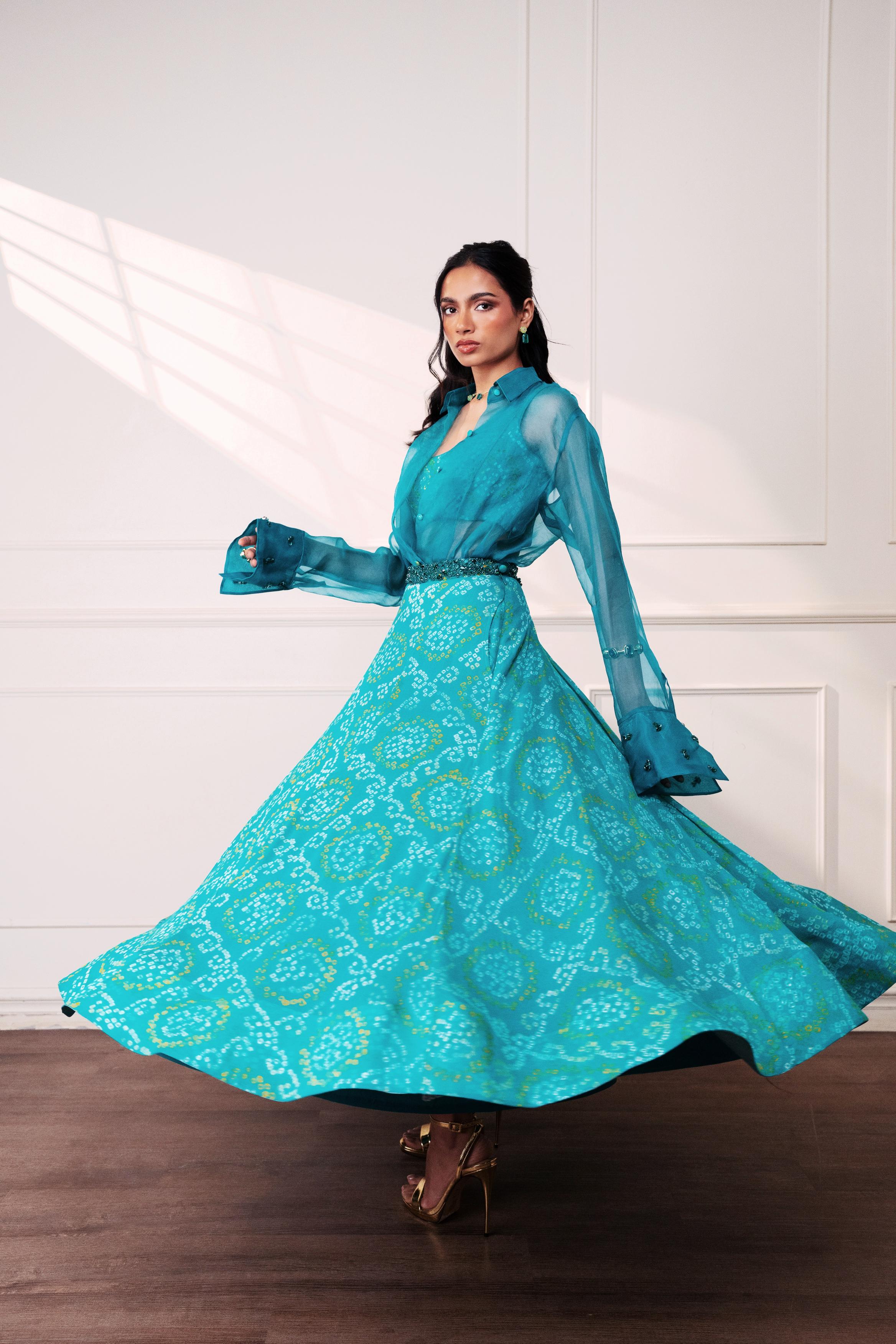 THE KNOT SEAFOAM LEHENGA