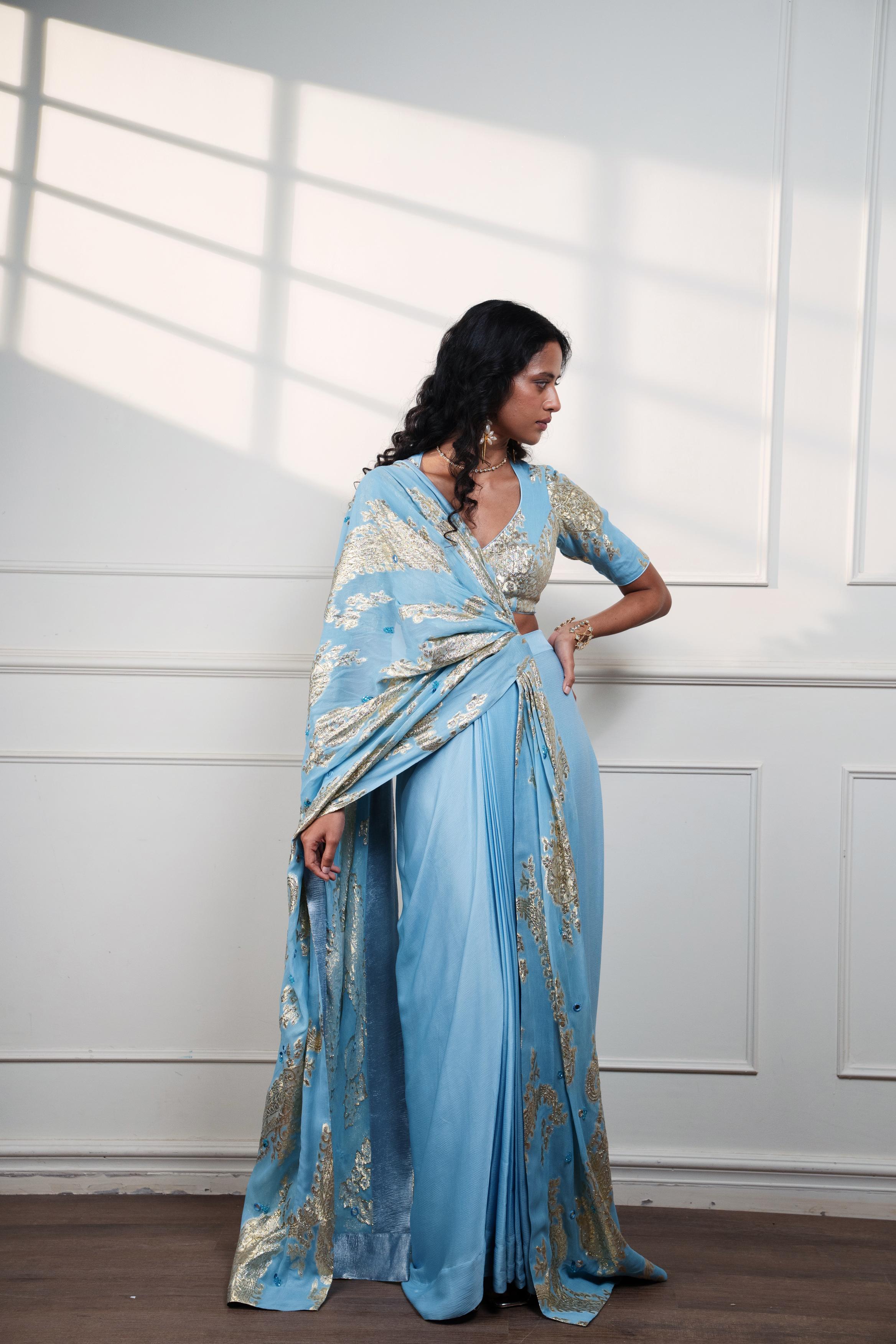 Icy Paisley Draped Saree at Style Junkiie