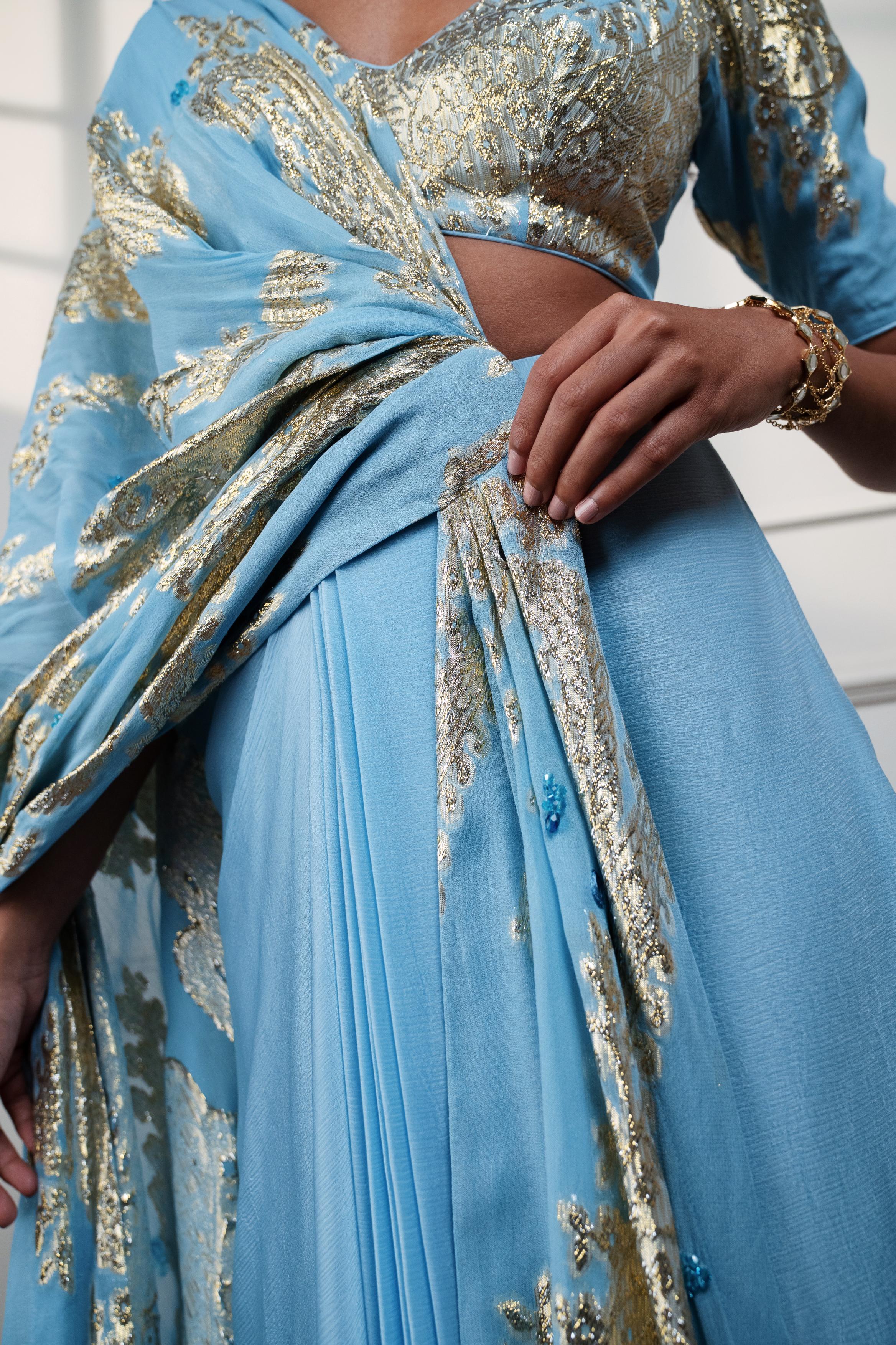 Icy Paisley Draped Saree at Style Junkiie