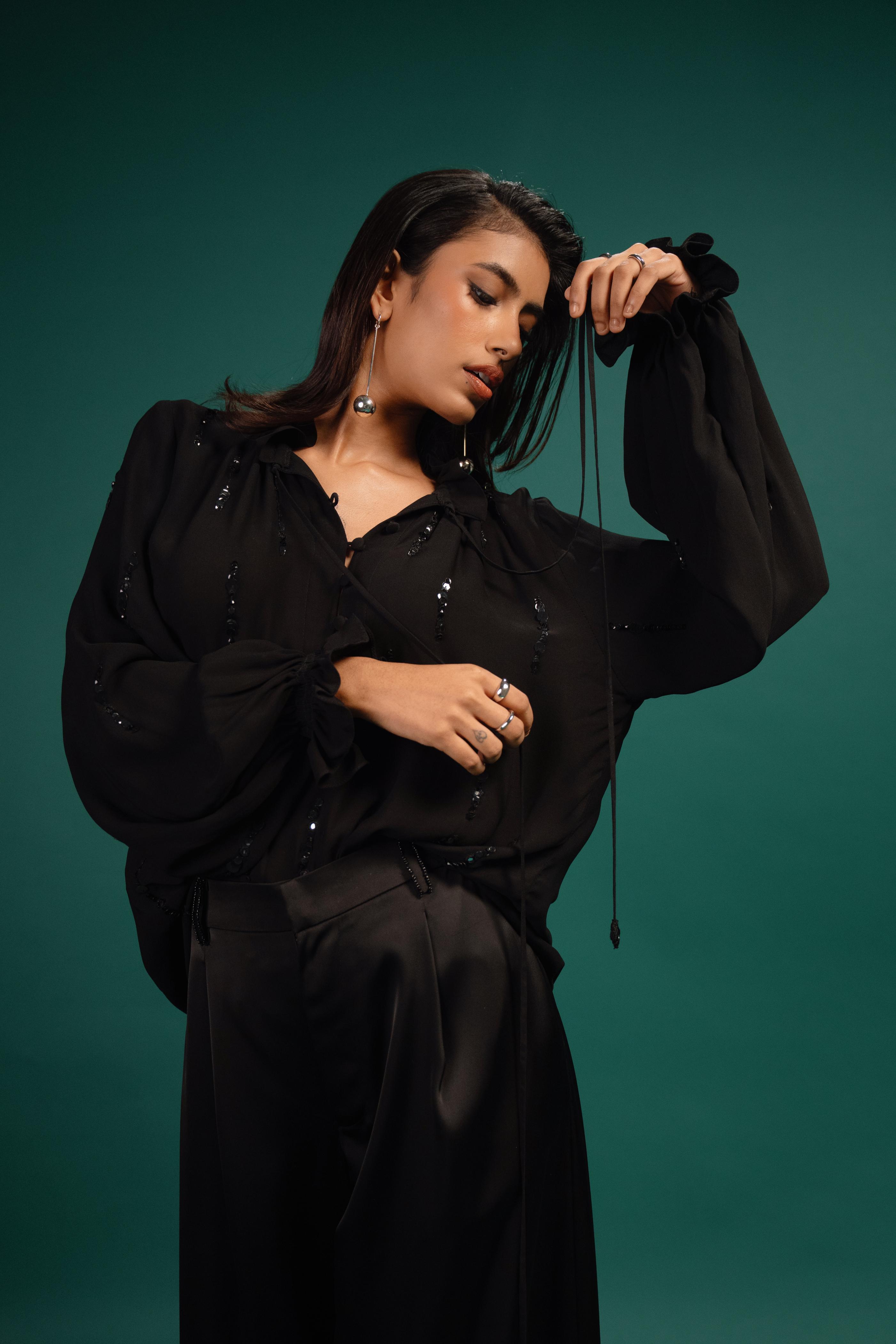 Ebony Sequin Georgette Blouse