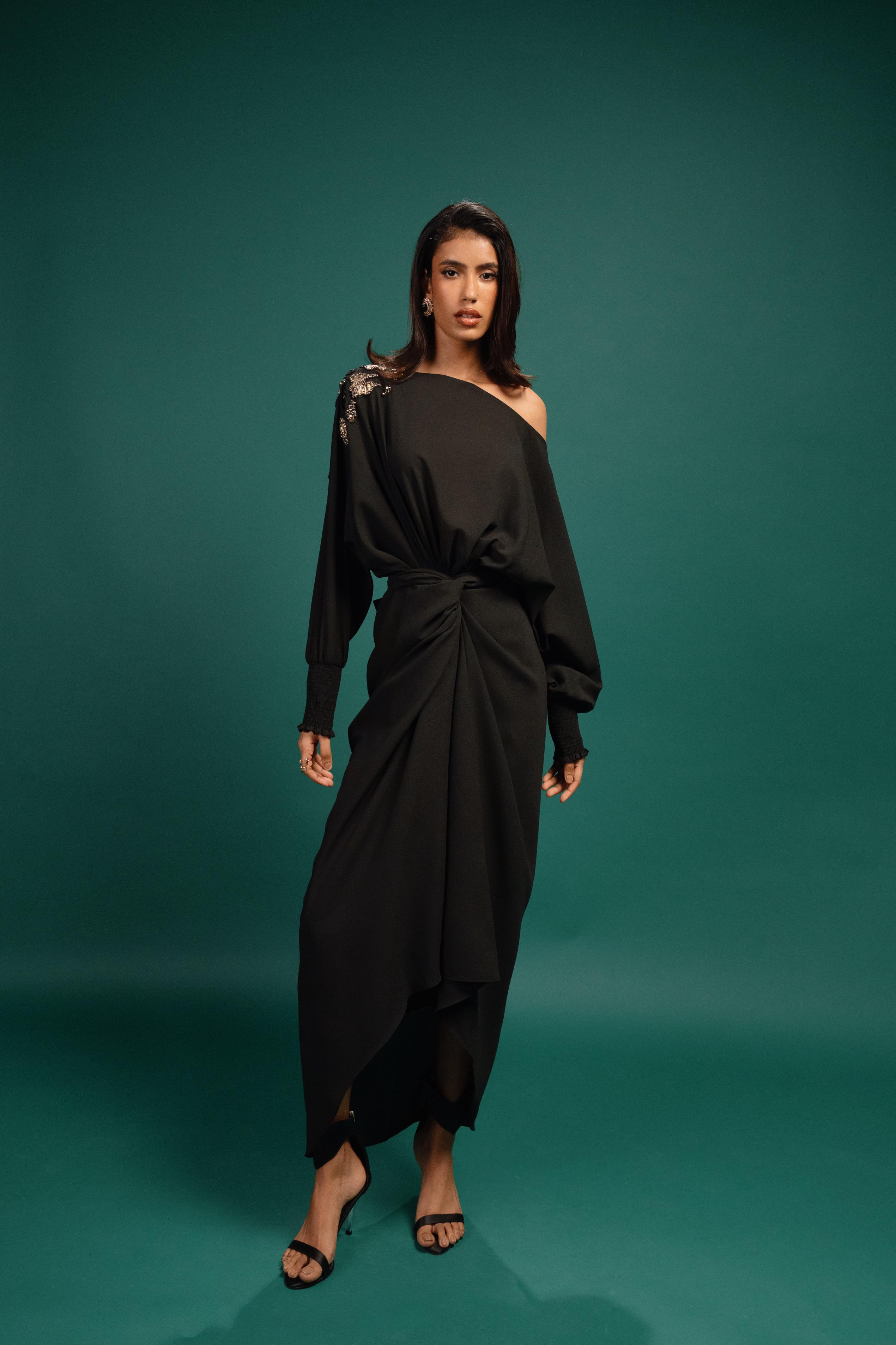Ebony Spotted Wrap Georgette Dress