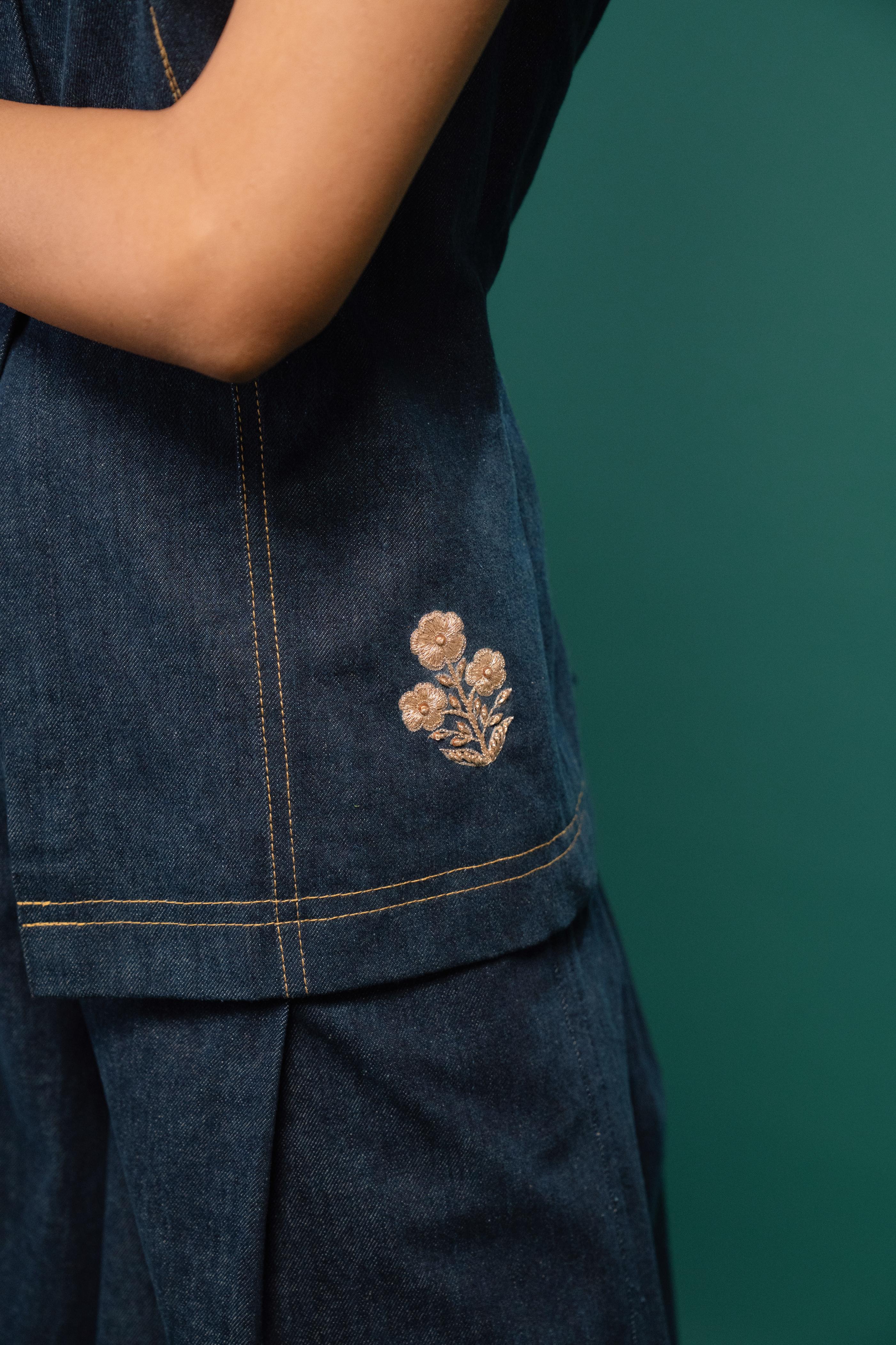 Midnight Petal Denim Waistcoat