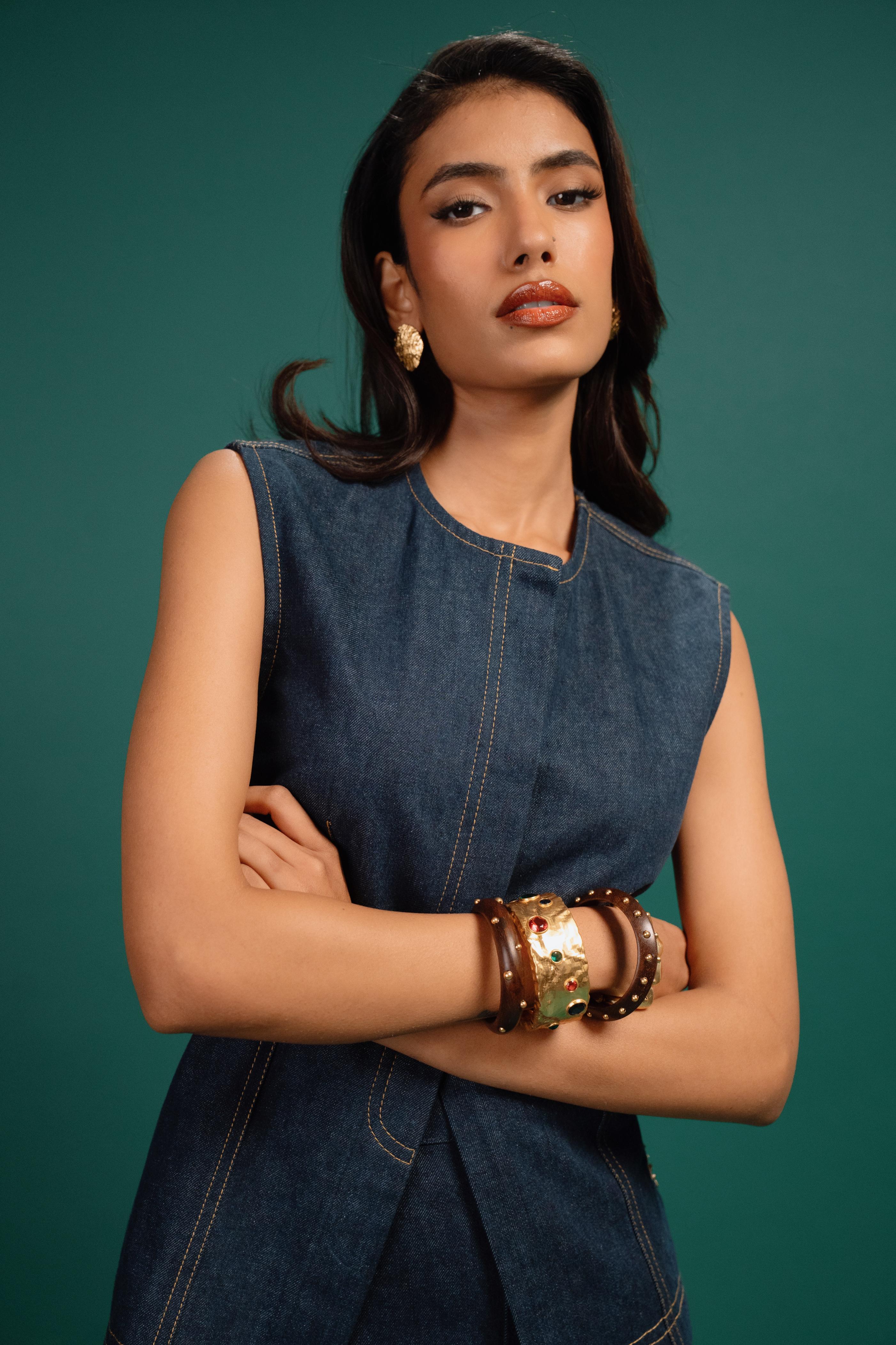 Midnight Petal Denim Waistcoat