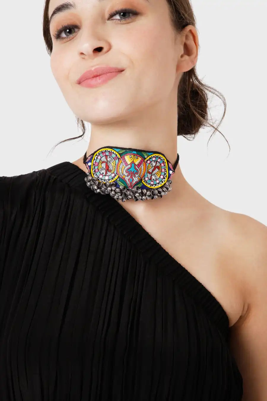 Black One Shoulder Dress with Mirror Work