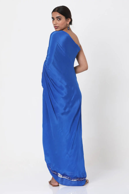 Blue Embroidered One-Shoulder Kaftan