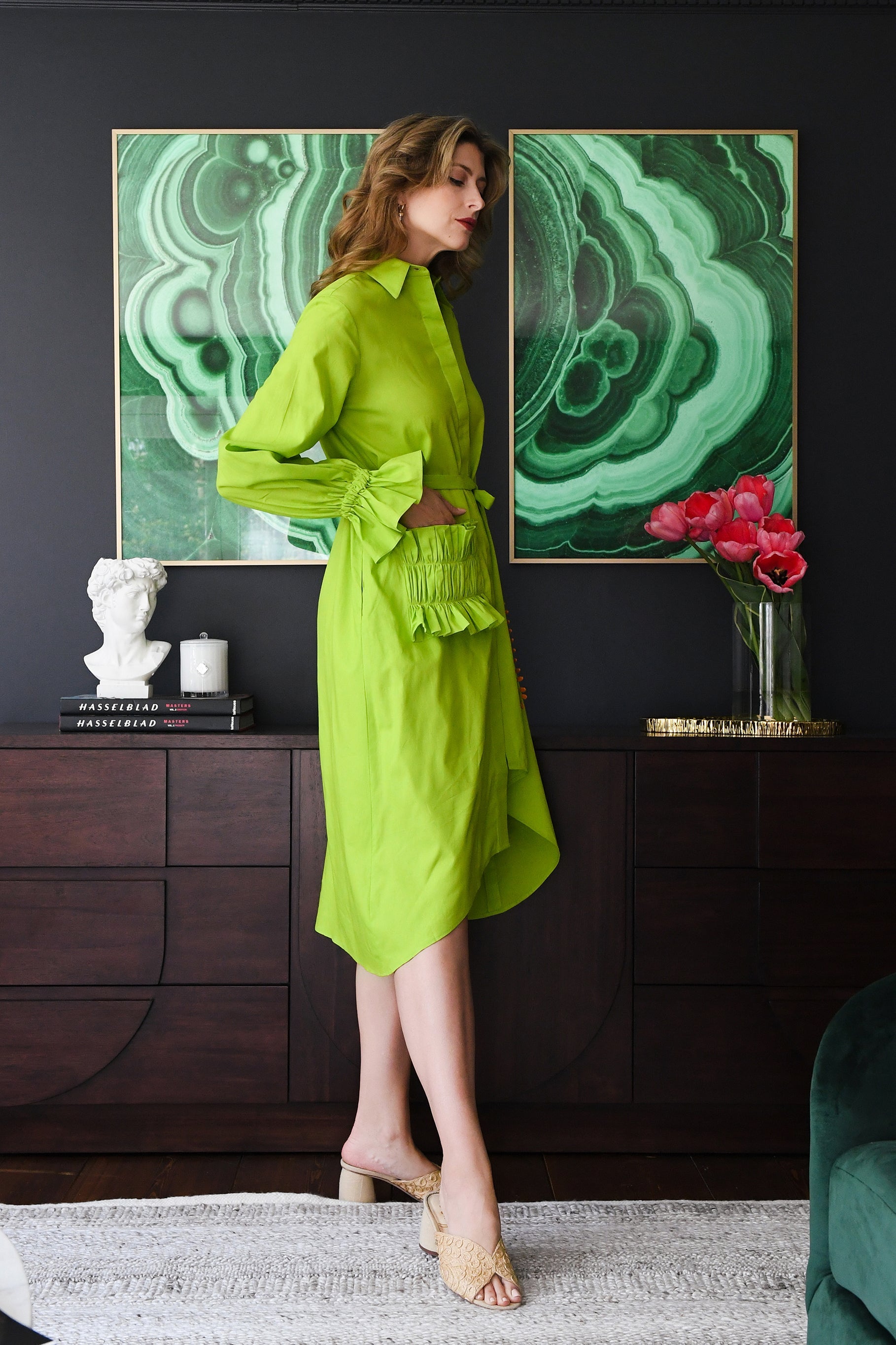 Bright green shirt dress online