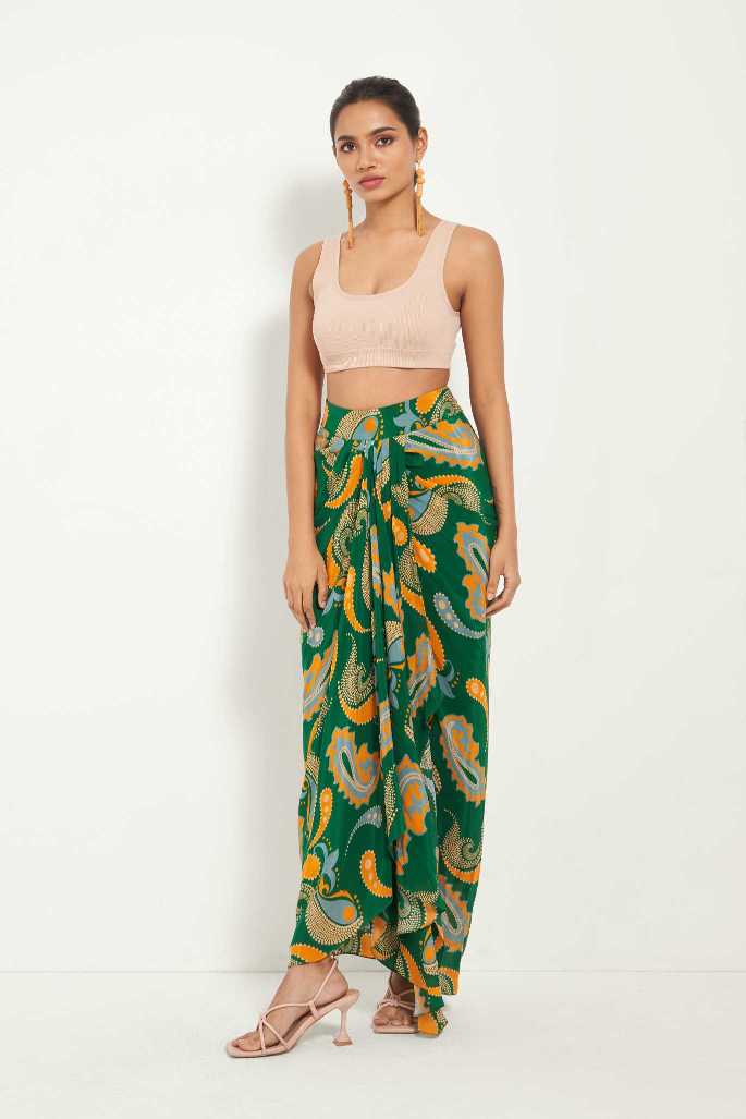 Green Paisley Draped Skirt
