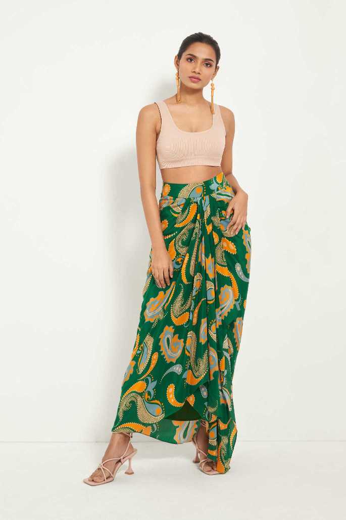 Green Paisley Draped Skirt