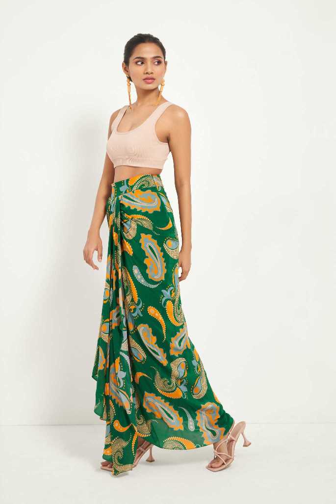 Green Paisley Draped Skirt