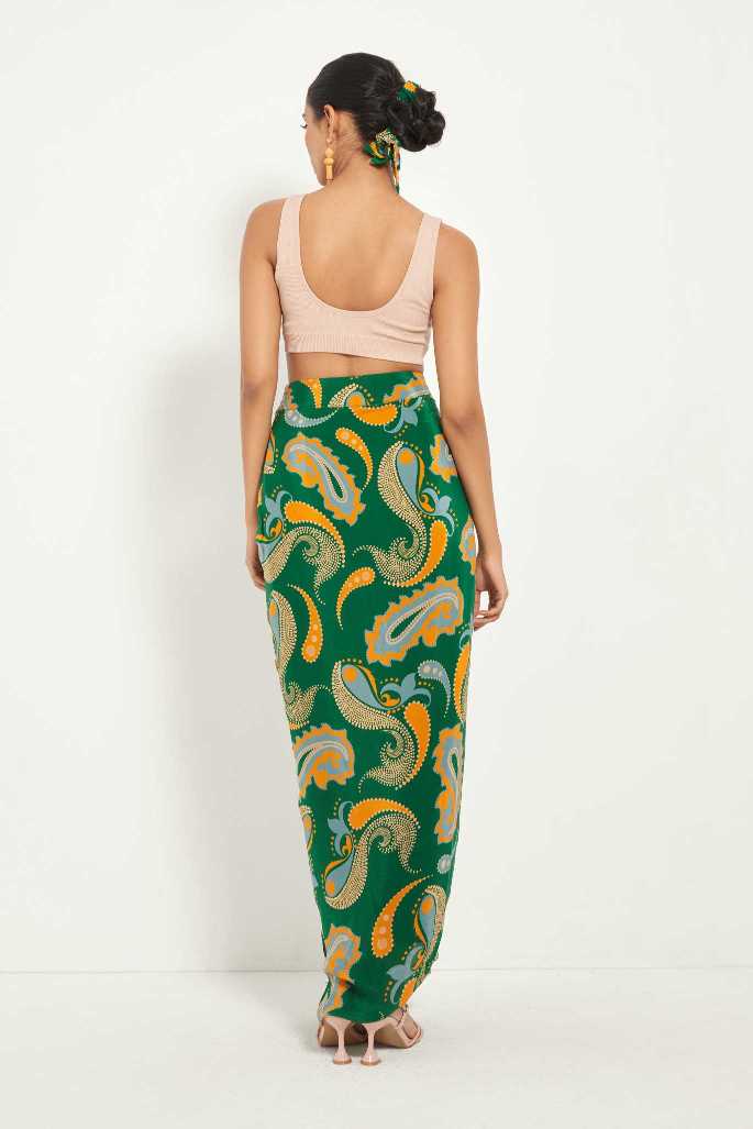 Green Paisley Draped Skirt