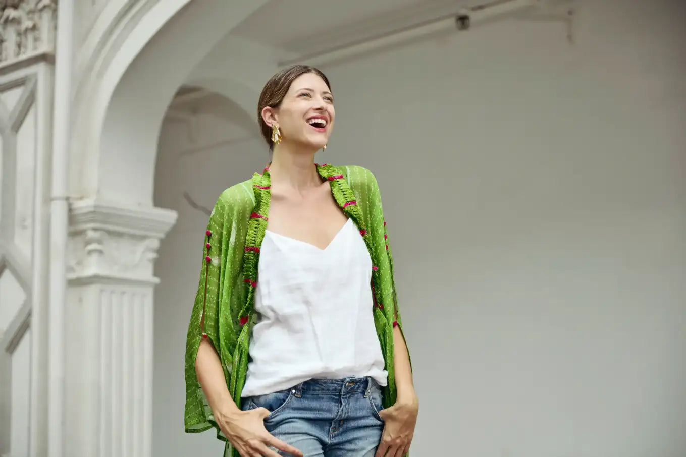 Lime-green Bandhani kimono Duster