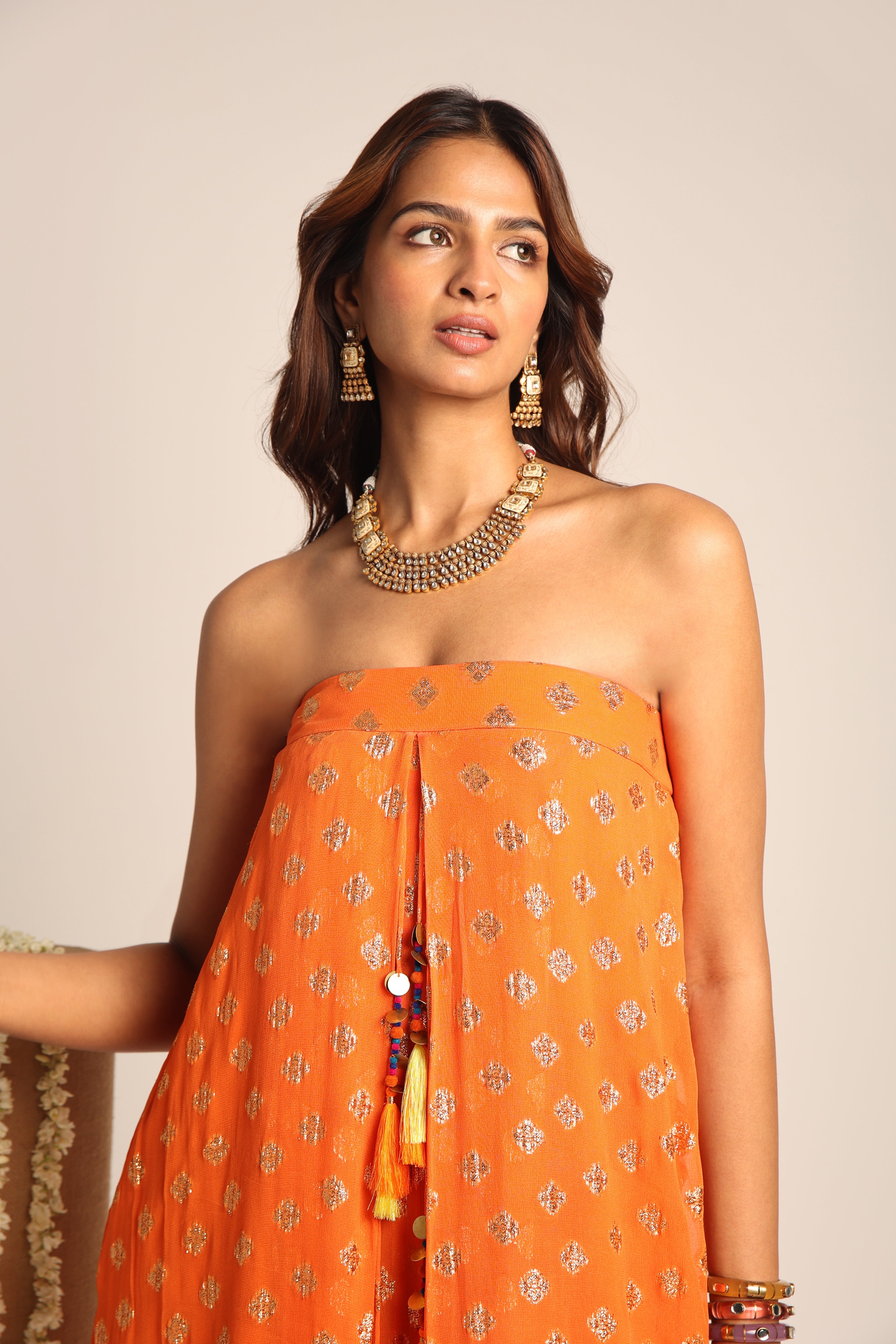 Orange Embroidered Jumpsuit