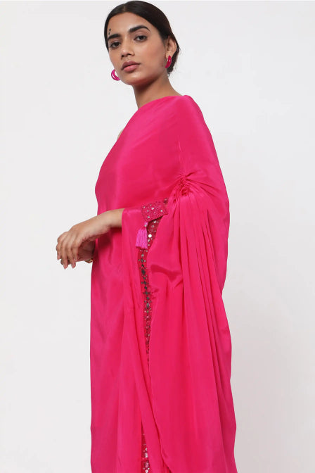 Women wear Pink Embroidered One Shoulder Kaftan
