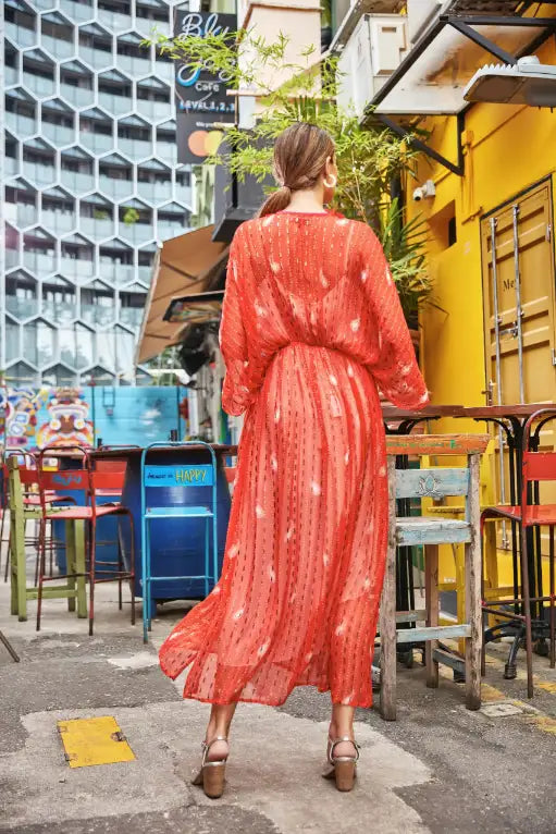 Red Bandhini Kimono Duster