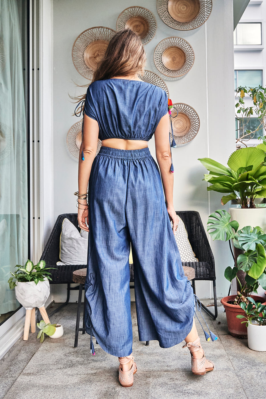 Blue Denim Mirror Embroidered Pants Media