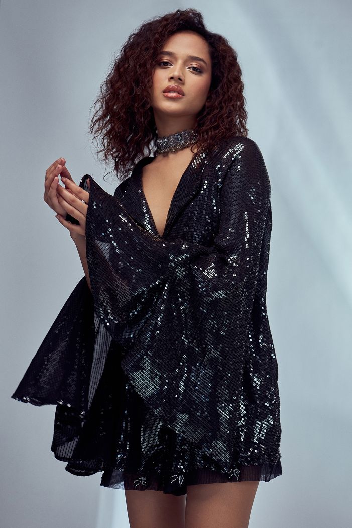 BLACK SEQUIN KAFTAN ROMPER