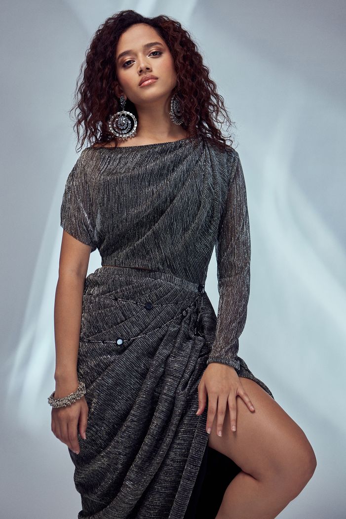 GUNMETAL DRAPE DRESS